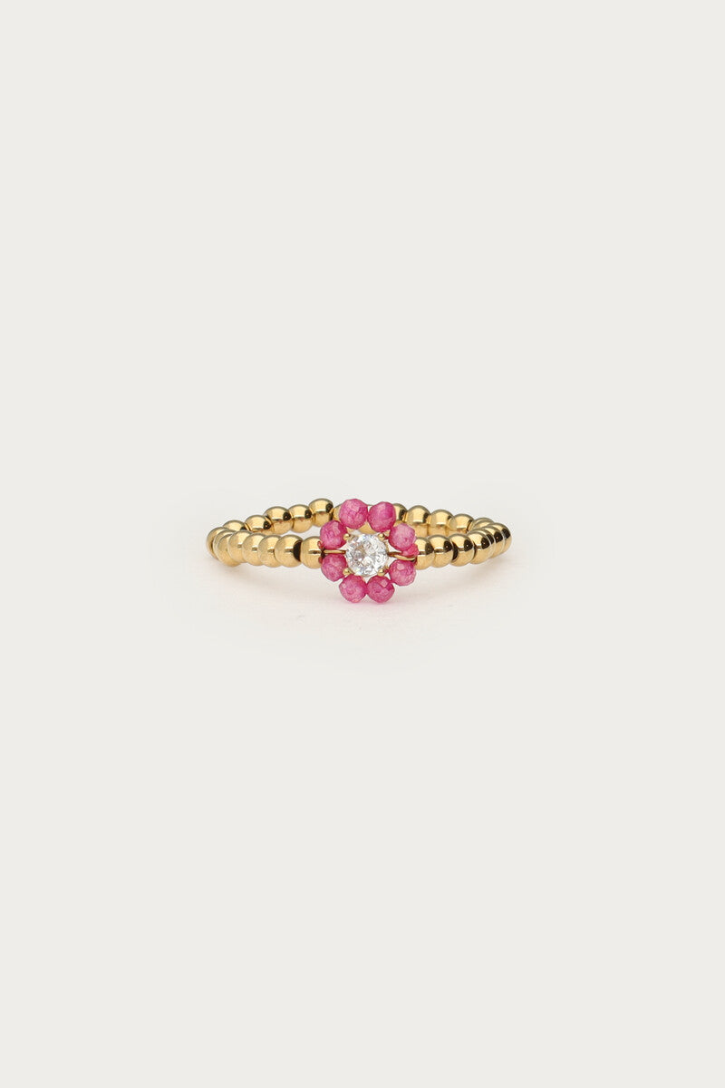 Stretch ring met roze kralen bloem - My Jewellery