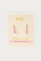 Stud met roze kralen en zoetwaterparels - My Jewellery