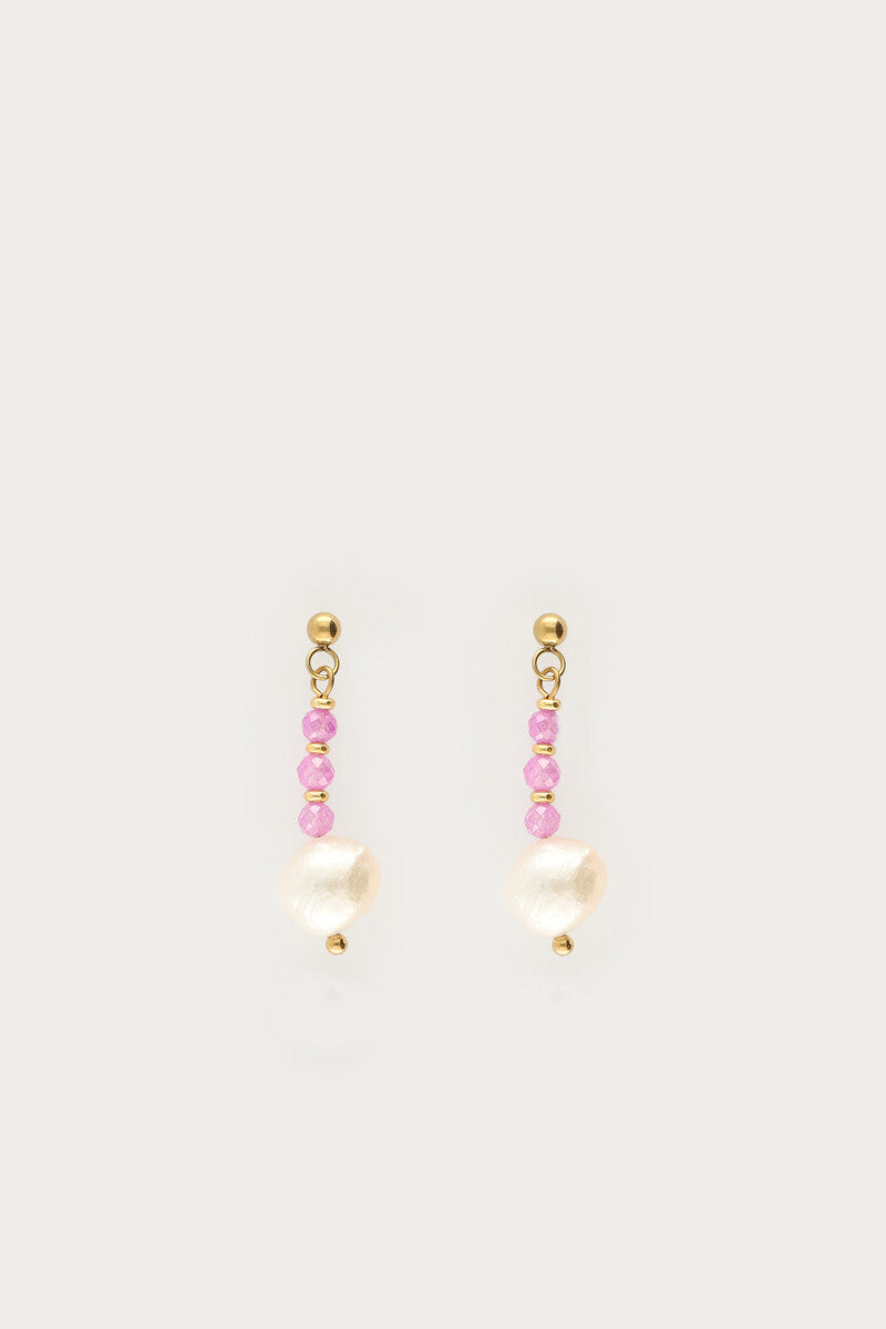 Stud met roze kralen en zoetwaterparels - My Jewellery