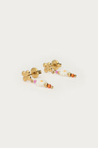 Stud met witte bloem en kralen - My Jewellery