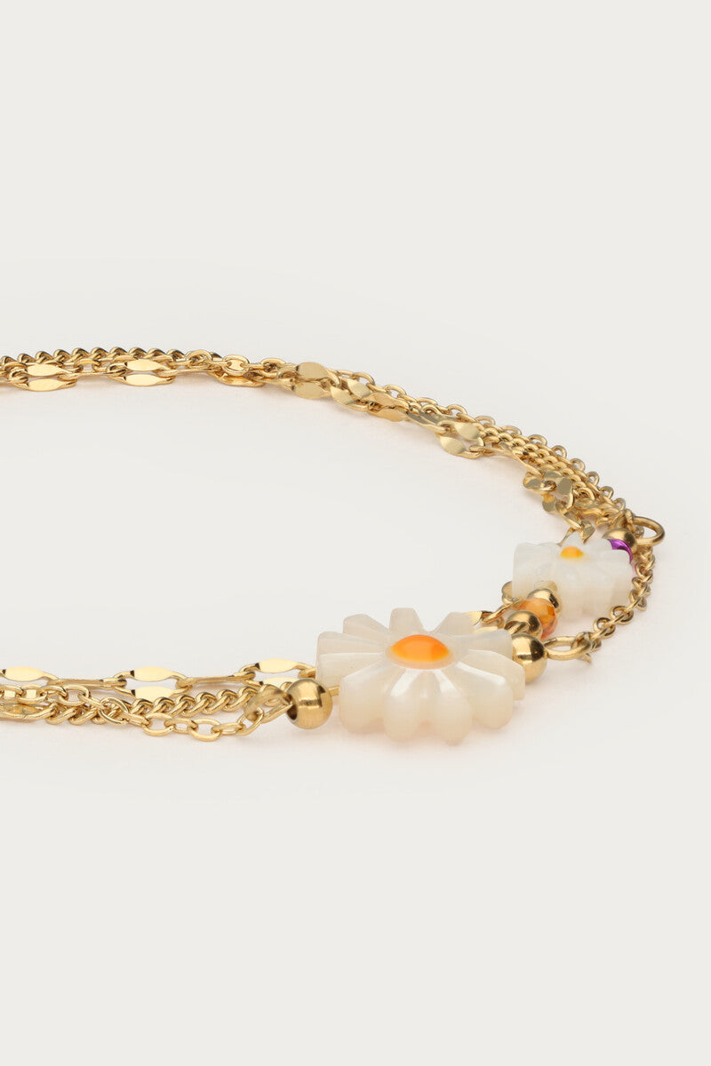 Driedubbele armband met witte bloemen - My Jewellery