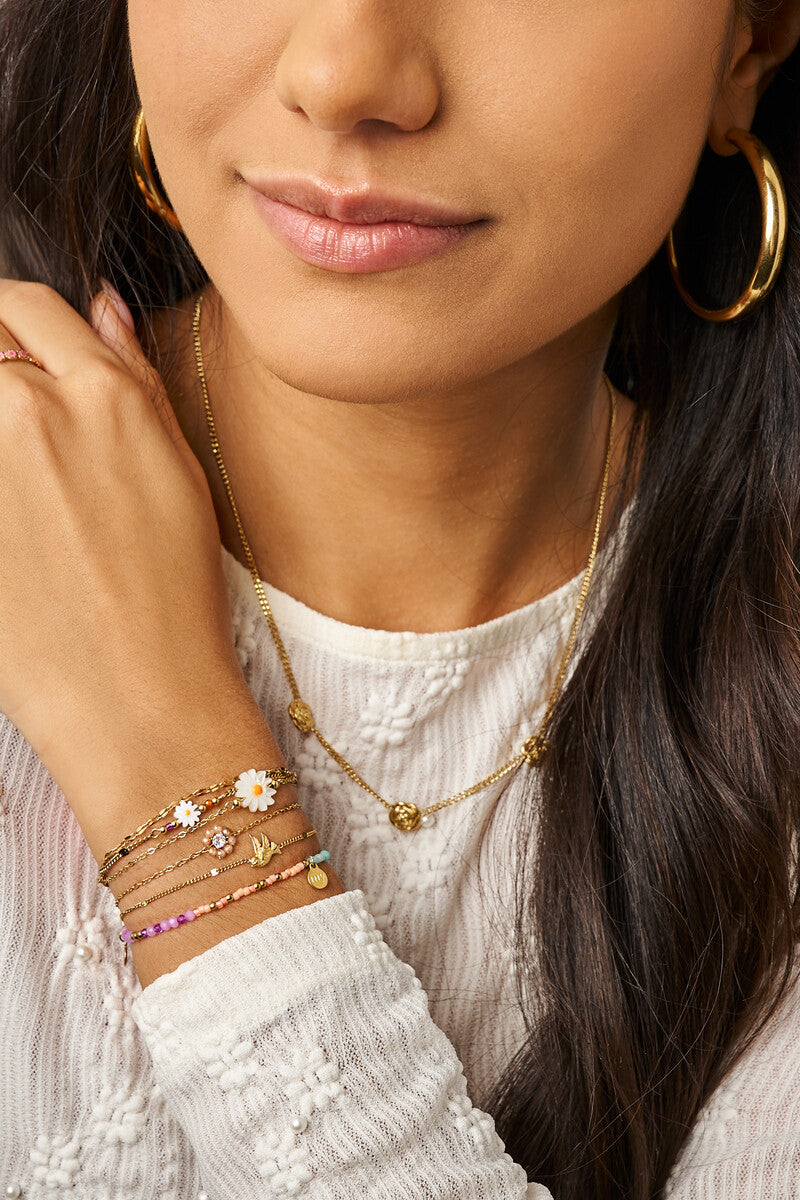 Driedubbele armband met witte bloemen - My Jewellery