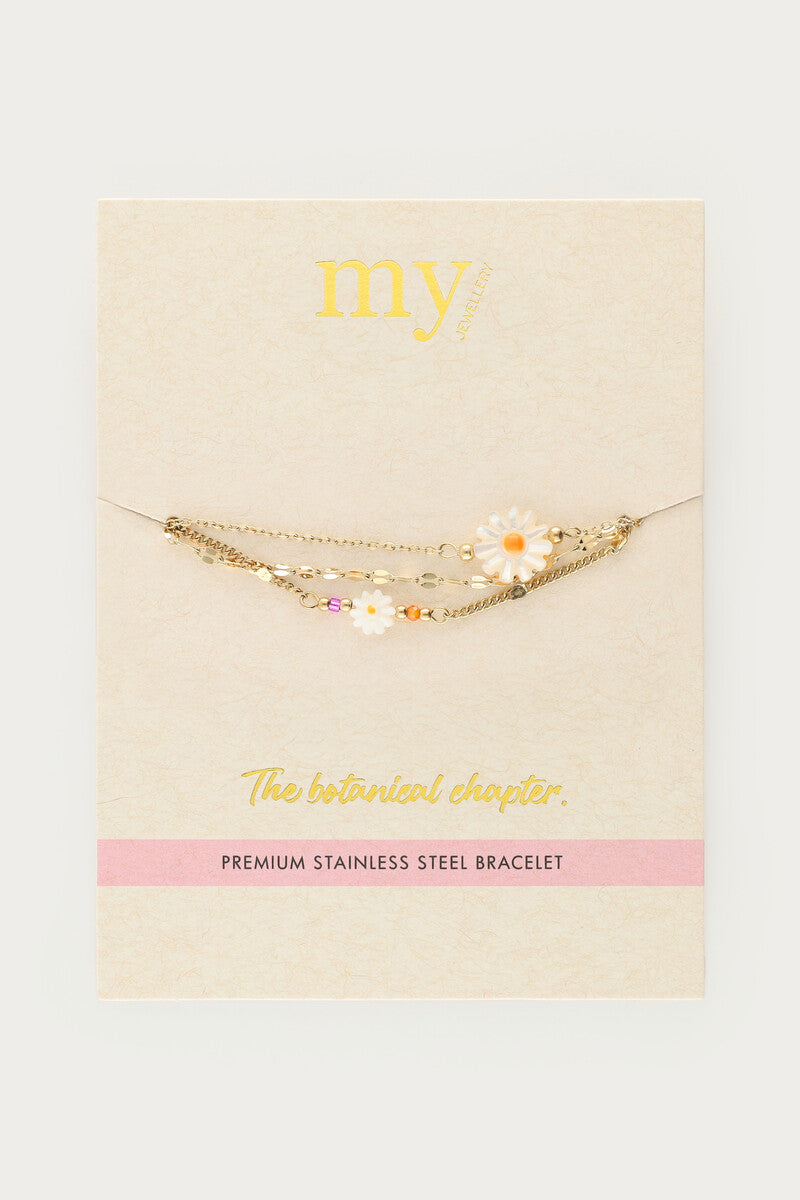 Driedubbele armband met witte bloemen - My Jewellery