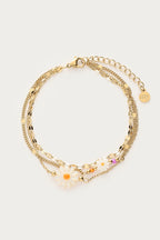 Driedubbele armband met witte bloemen - My Jewellery