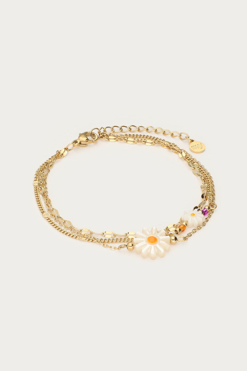 Driedubbele armband met witte bloemen - My Jewellery