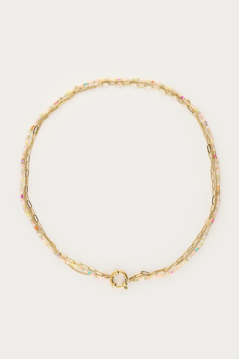 Driedubbele ketting met gekleurde kralen - My Jewellery
