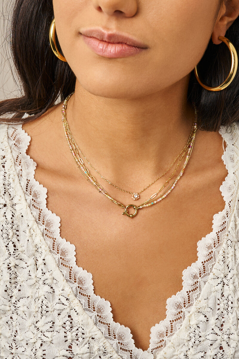Driedubbele ketting met gekleurde kralen - My Jewellery