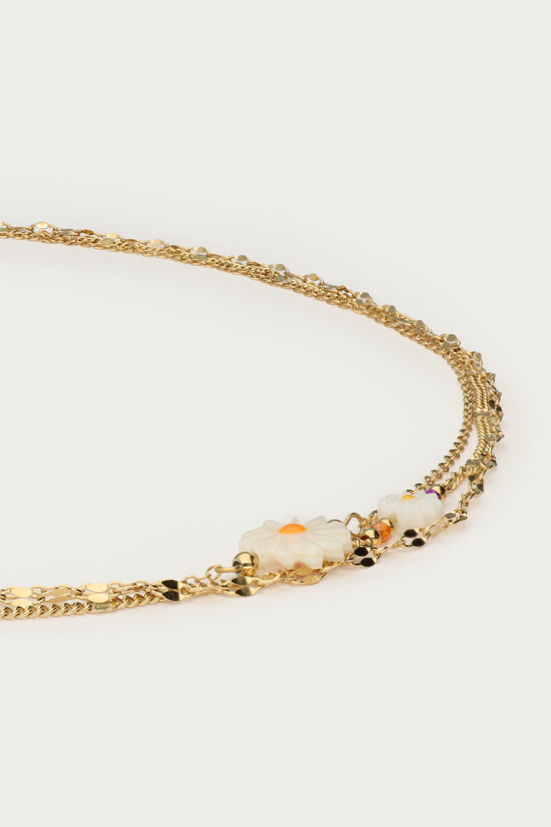 Driedubbele ketting met witte bloemen - My Jewellery