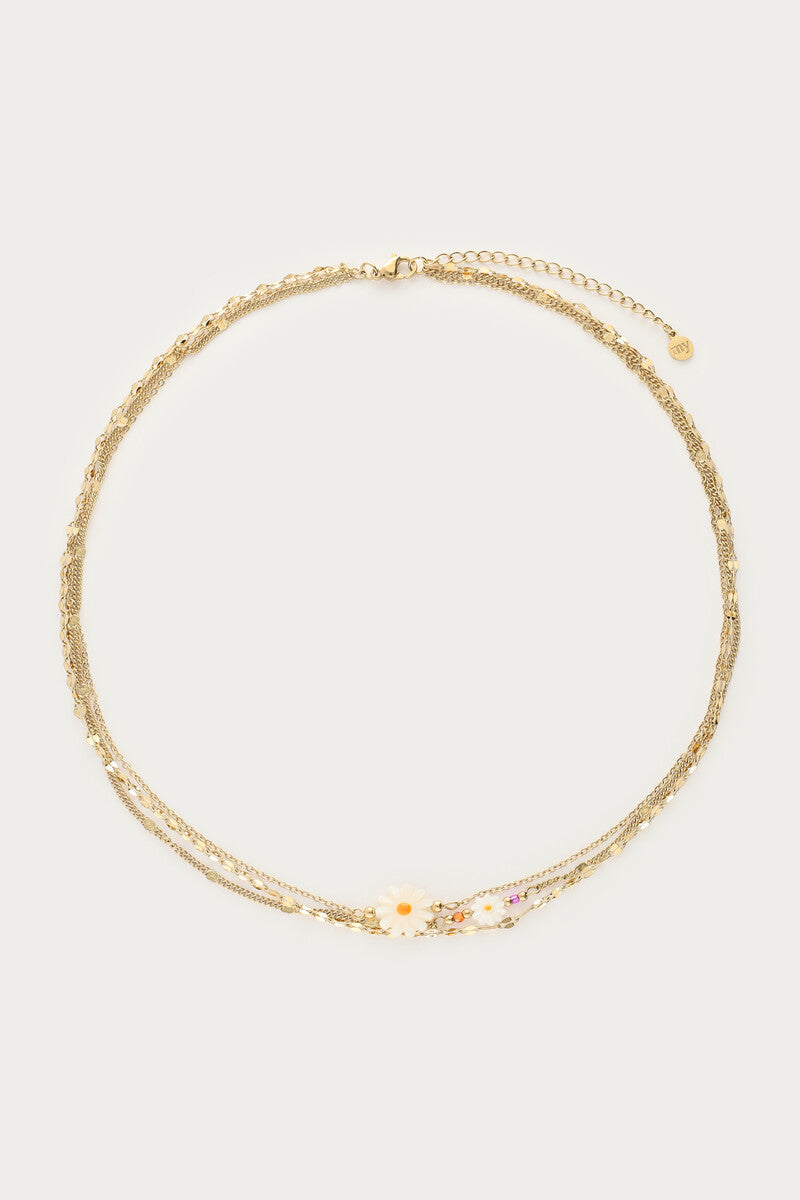 Driedubbele ketting met witte bloemen - My Jewellery