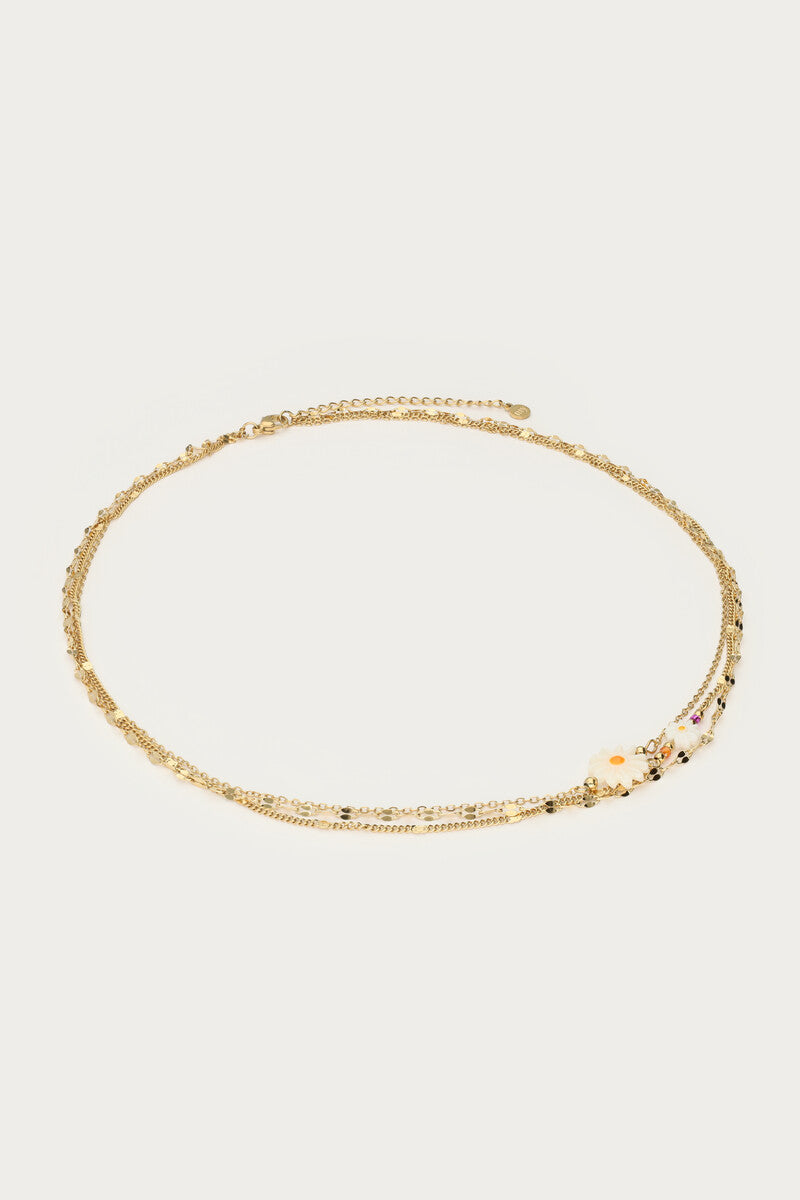 Driedubbele ketting met witte bloemen - My Jewellery