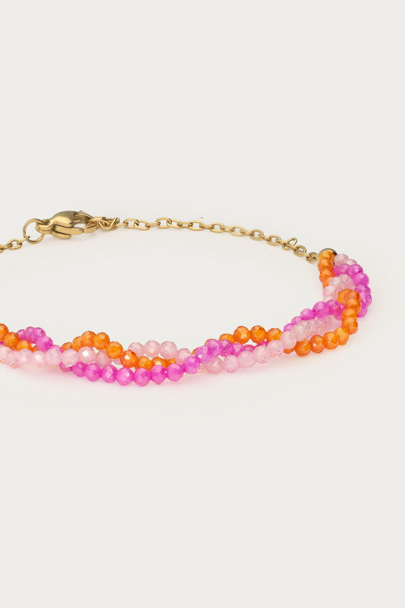 Ciao gevlochten armband met roze en oranje kralen