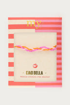 Ciao gevlochten armband met roze en oranje kralen