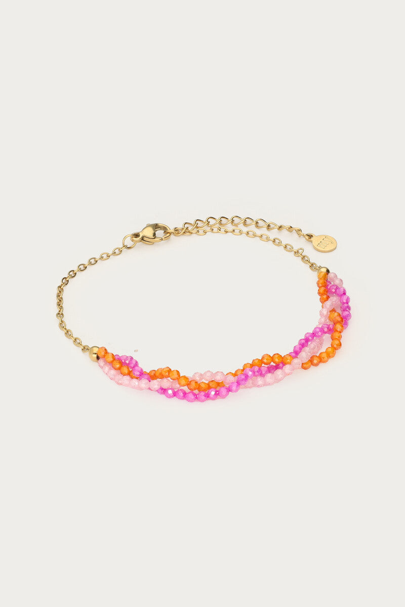 Ciao gevlochten armband met roze en oranje kralen