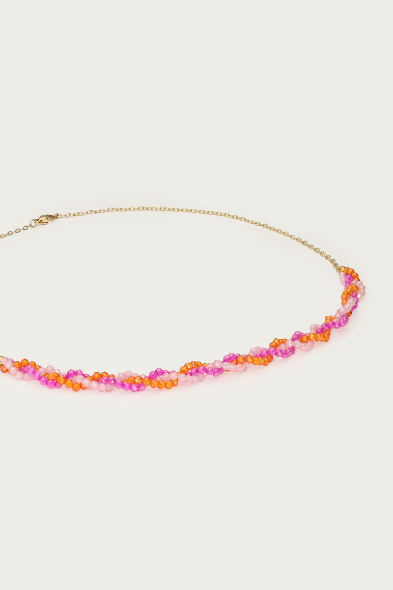 Ciao gevlochten ketting met roze en oranje kralen