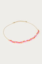Ciao gevlochten ketting met roze en oranje kralen