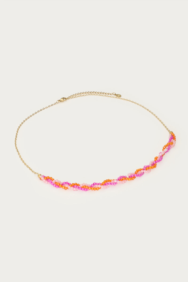 Ciao gevlochten ketting met roze en oranje kralen