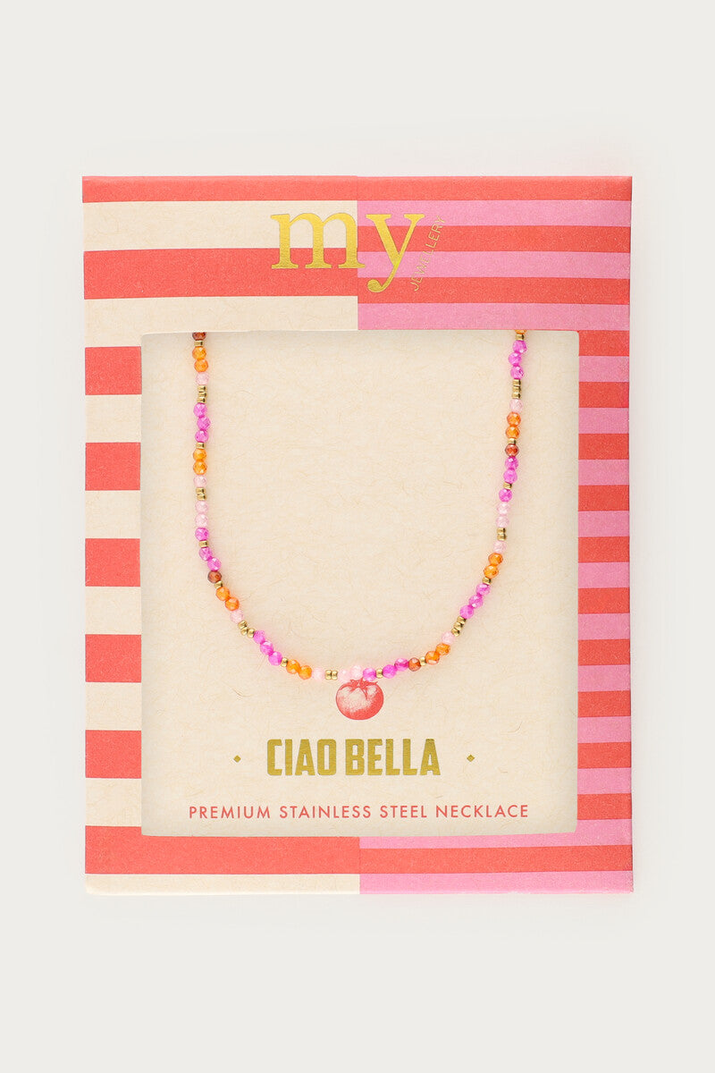 Ciao ketting met roze en oranje kralen