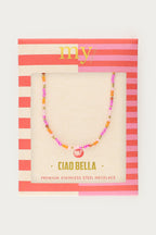 Ciao ketting met roze en oranje kralen