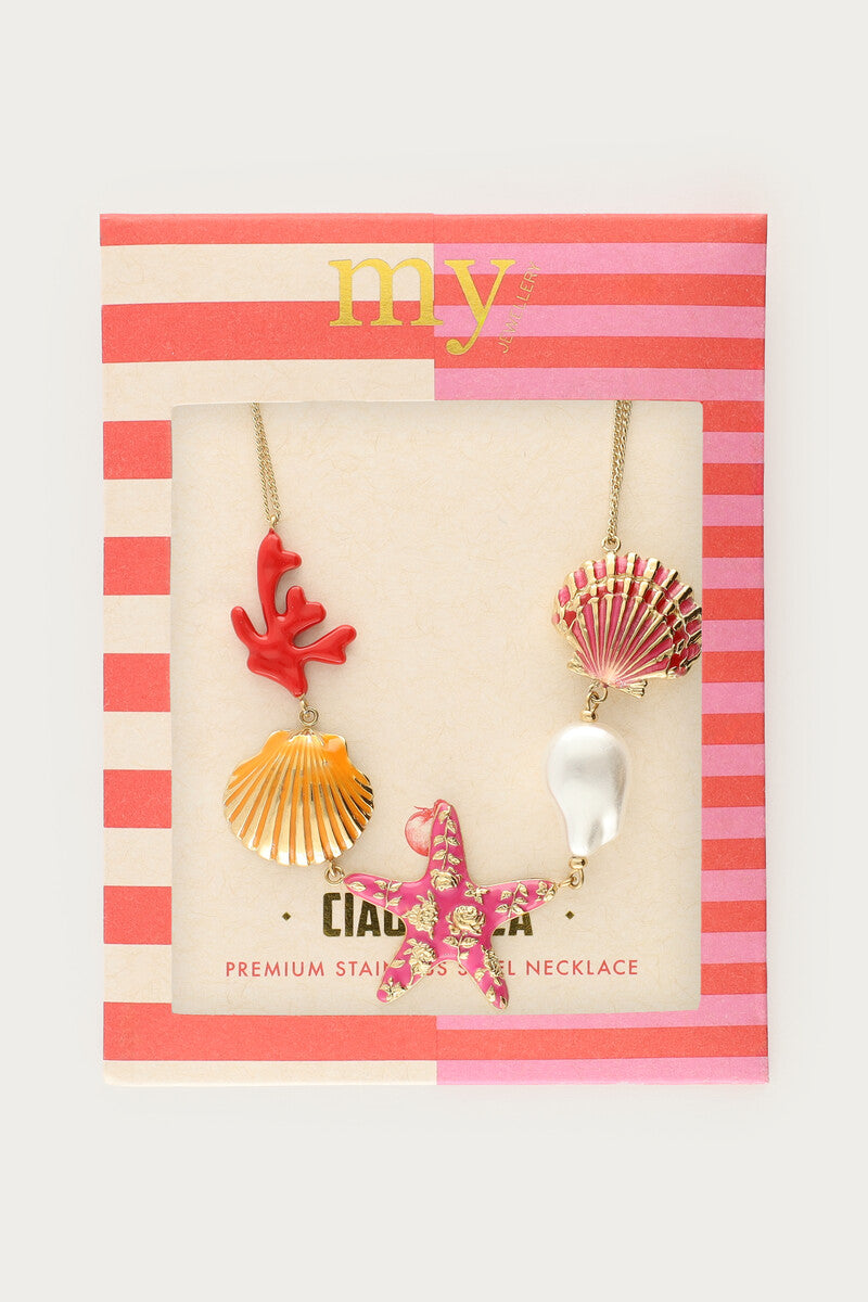 Ciao ketting met schelpen en zoetwaterparel