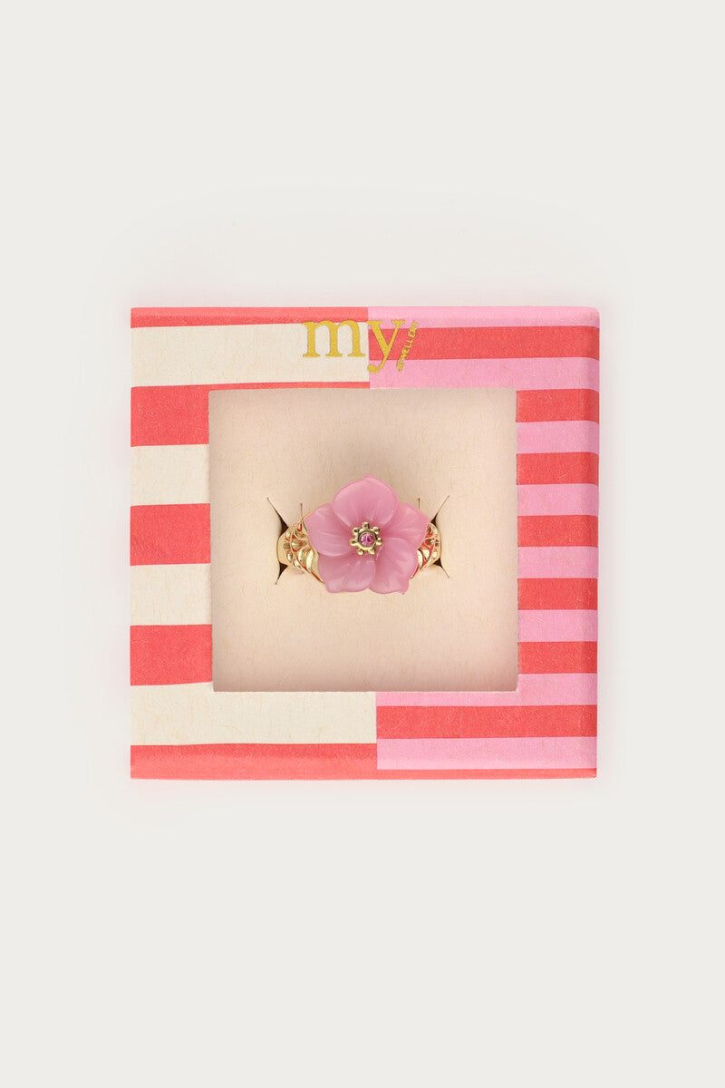 Ciao ring met roze resin bloem