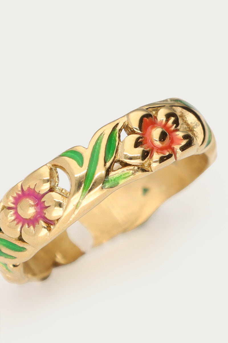 Ciao ring met handgeschilderde bloemen