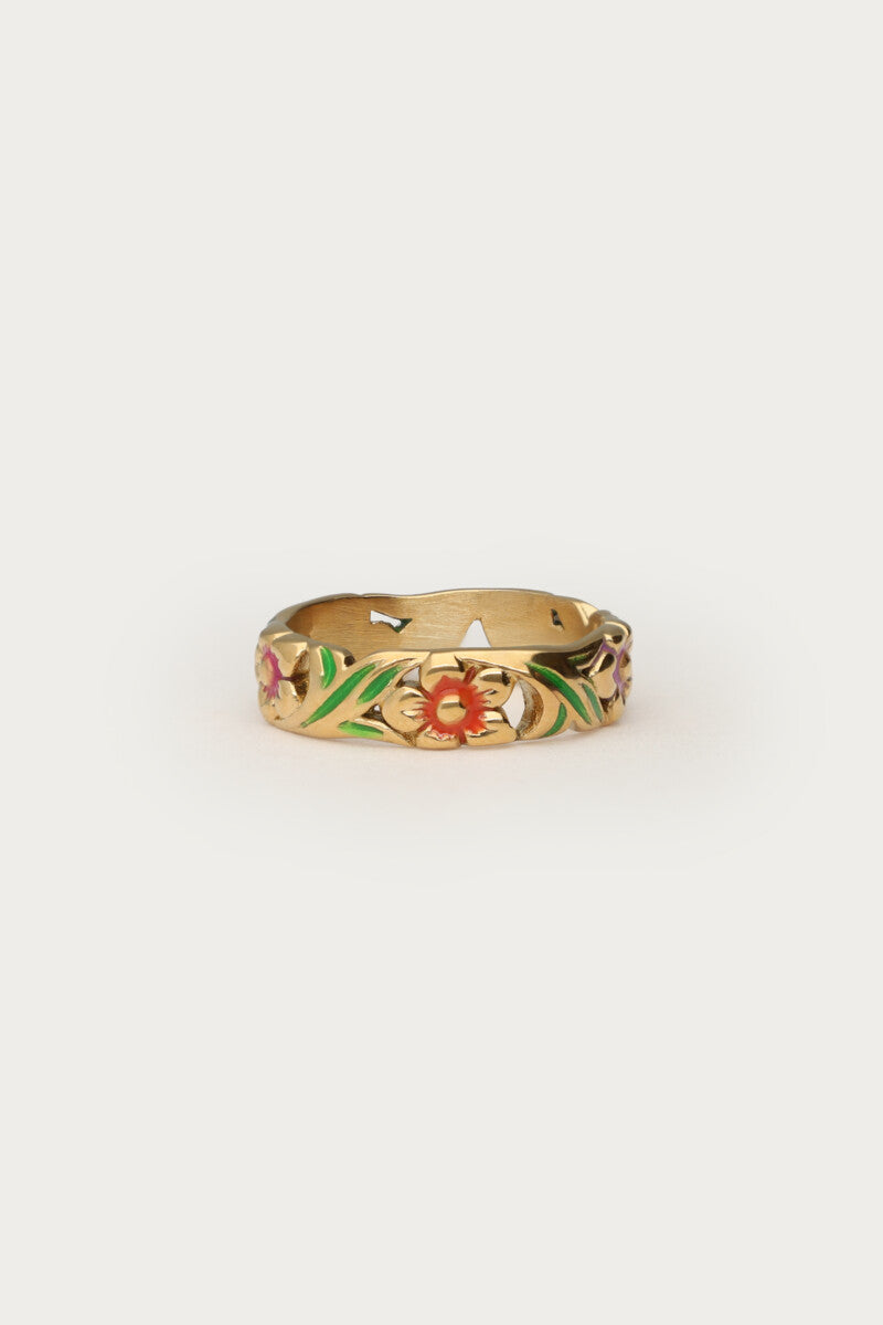 Ciao ring met handgeschilderde bloemen