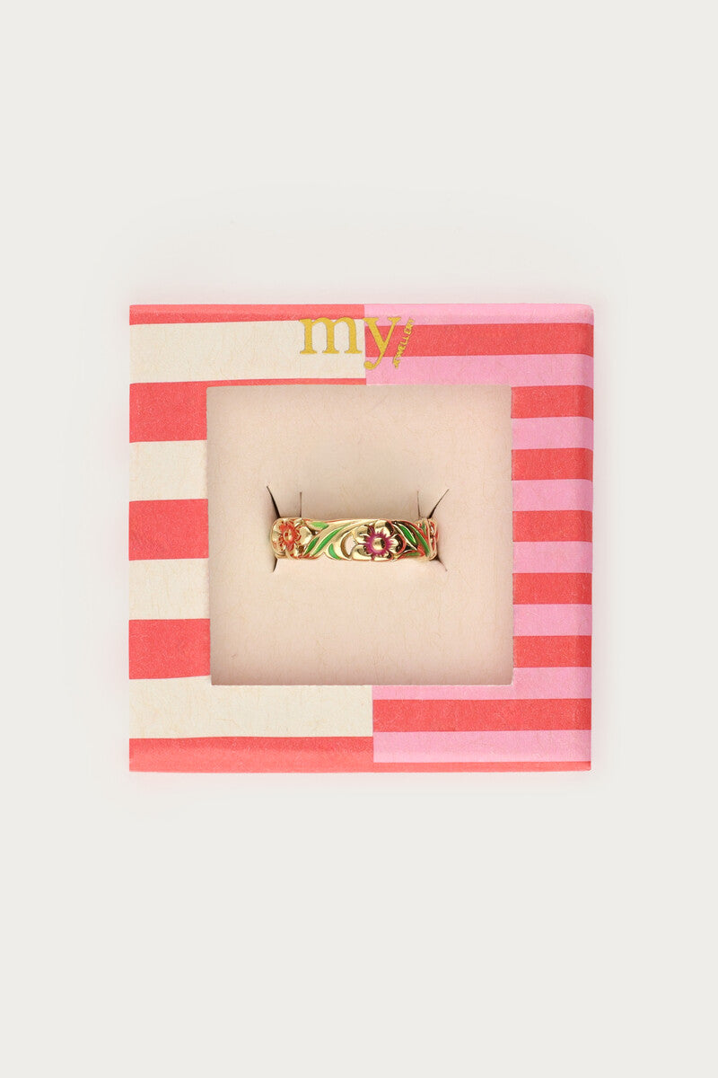 Ciao ring met handgeschilderde bloemen