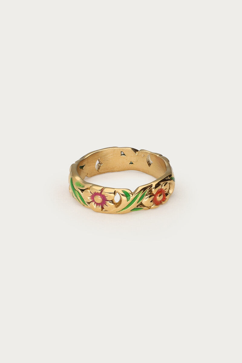 Ciao ring met handgeschilderde bloemen