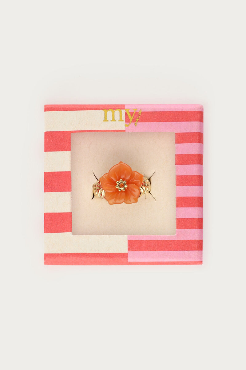 Ciao ring met peach resin bloem