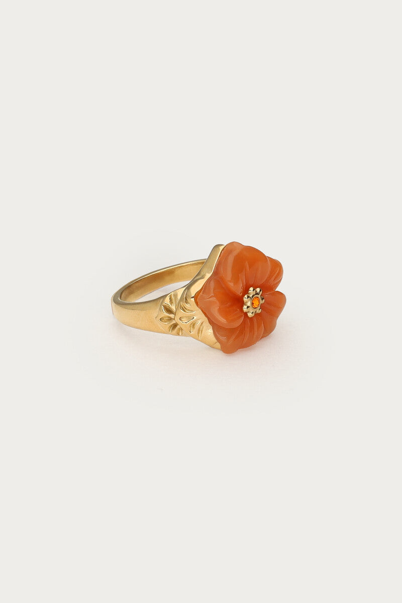 Ciao ring met peach resin bloem