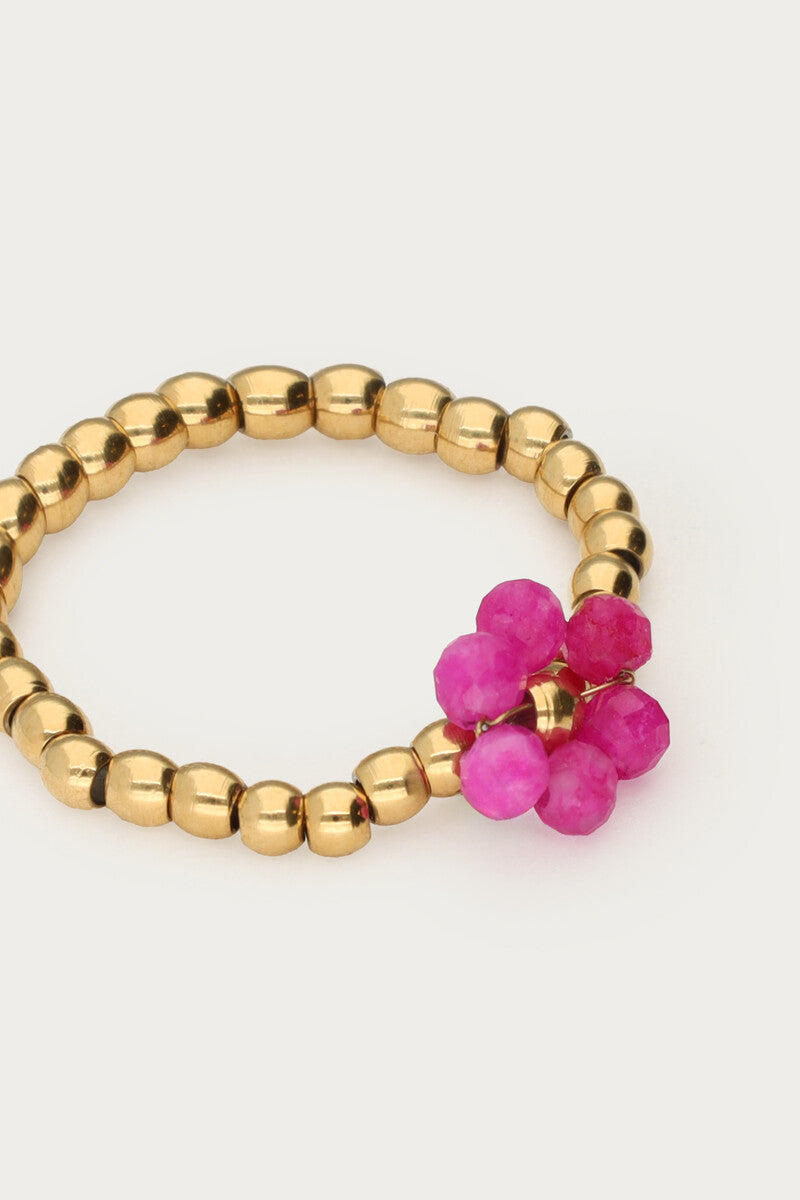 Ciao stretch ring met fuchsia bloem