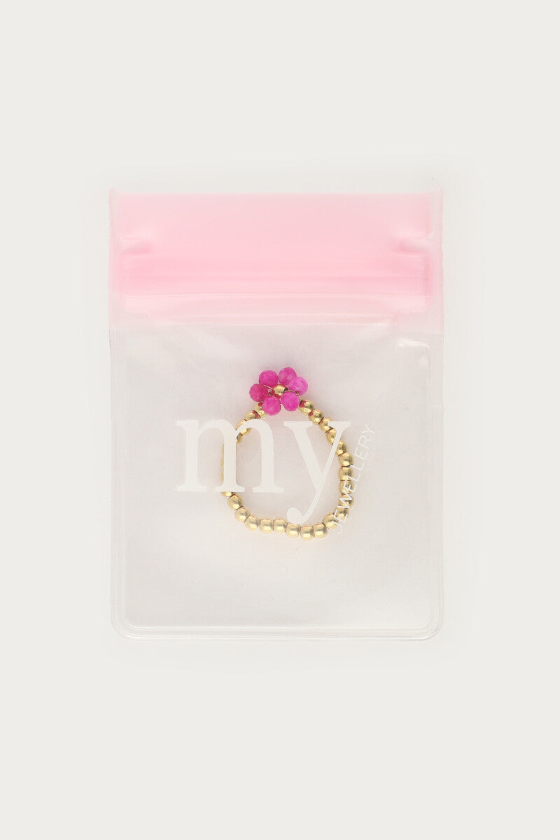 Ciao stretch ring met fuchsia bloem