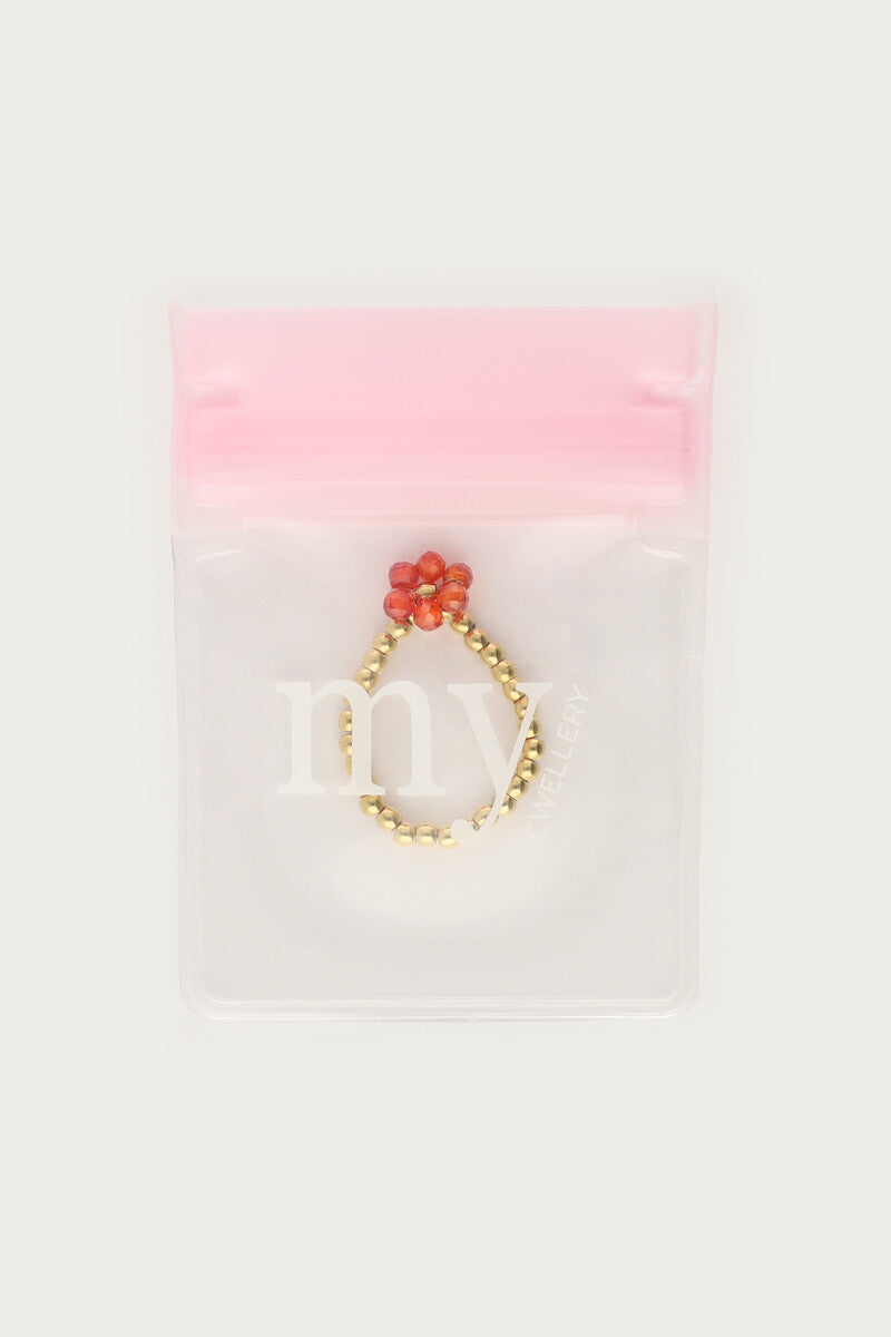 Ciao stretch ring met oranje bloem