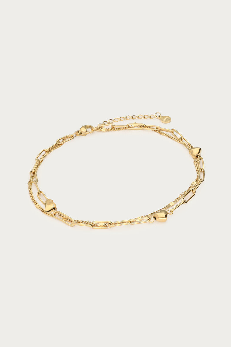 Dubbele enkelband met schakel en hartje - My Jewellery
