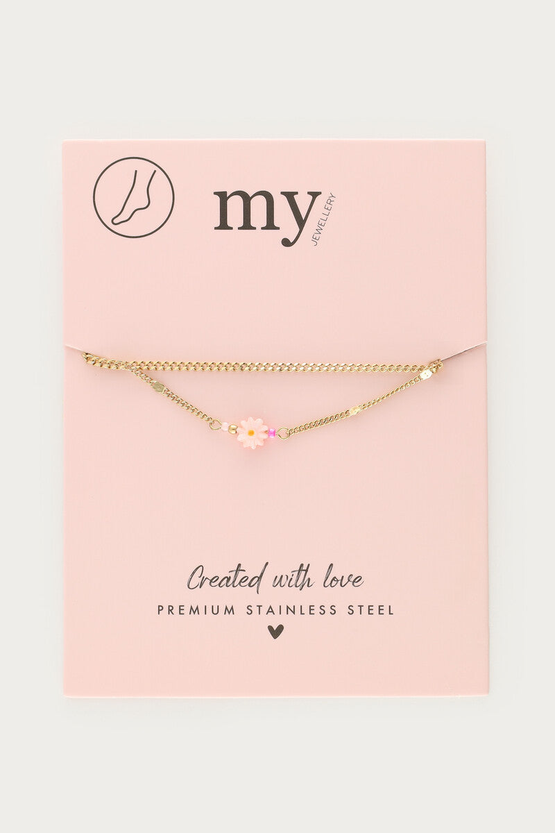 Dubbele enkelband met roze bloem - My Jewellery