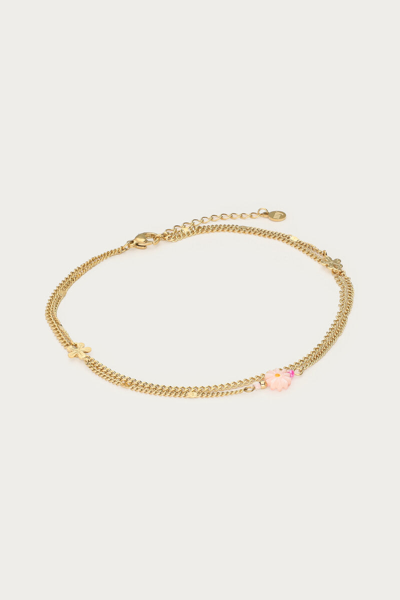 Dubbele enkelband met roze bloem - My Jewellery