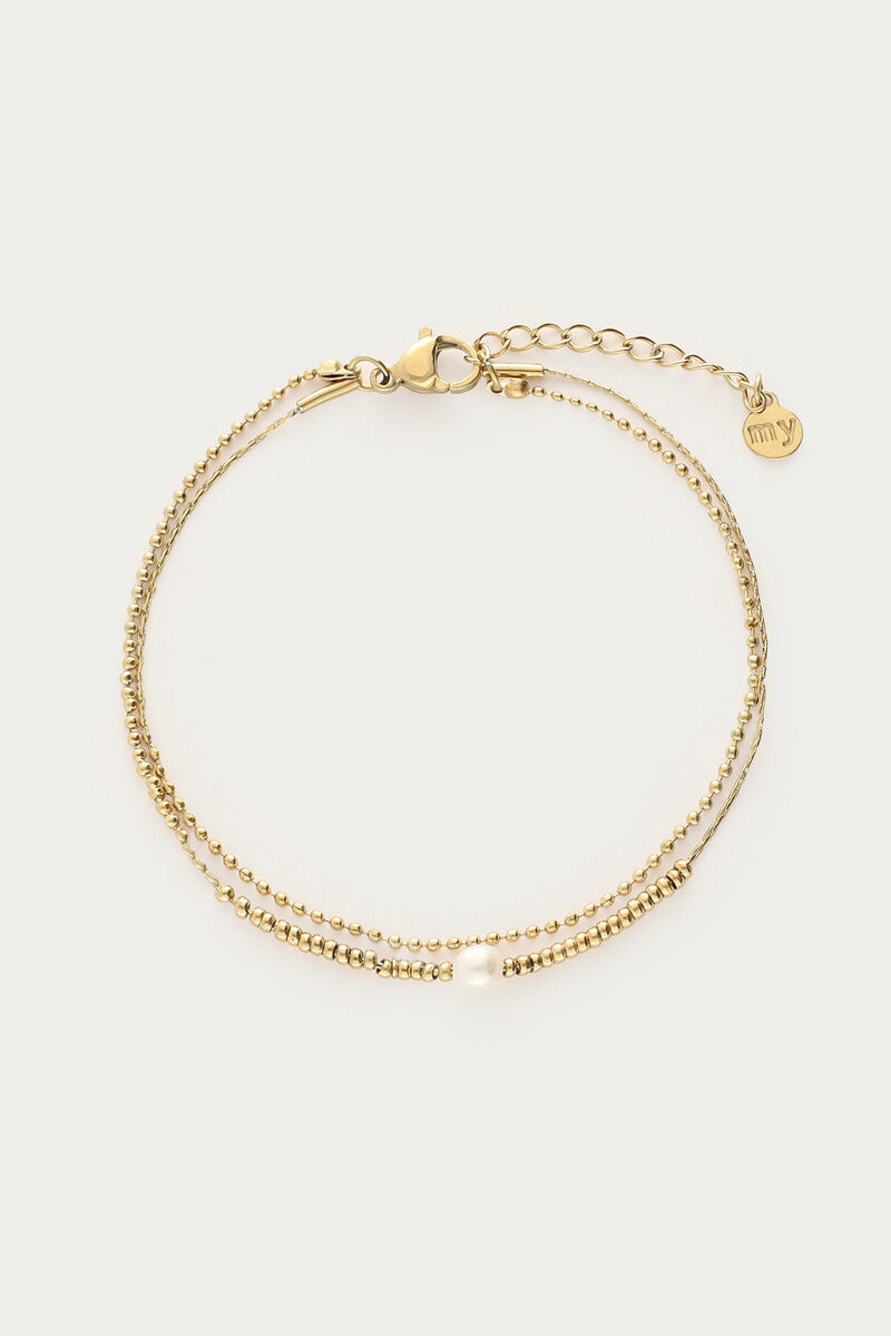 Dubbele armband met kralen en natuurlijke parel - My Jewellery