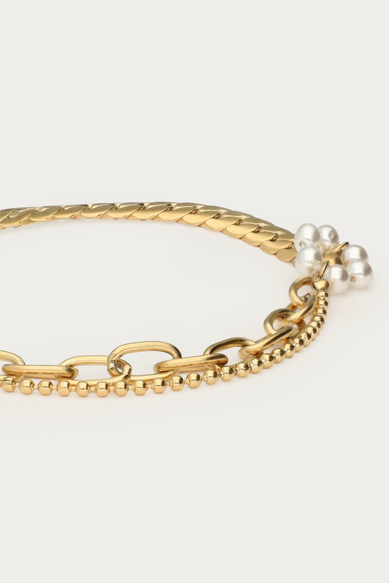 Dubbele armband met imitatieparel bloem - My Jewellery