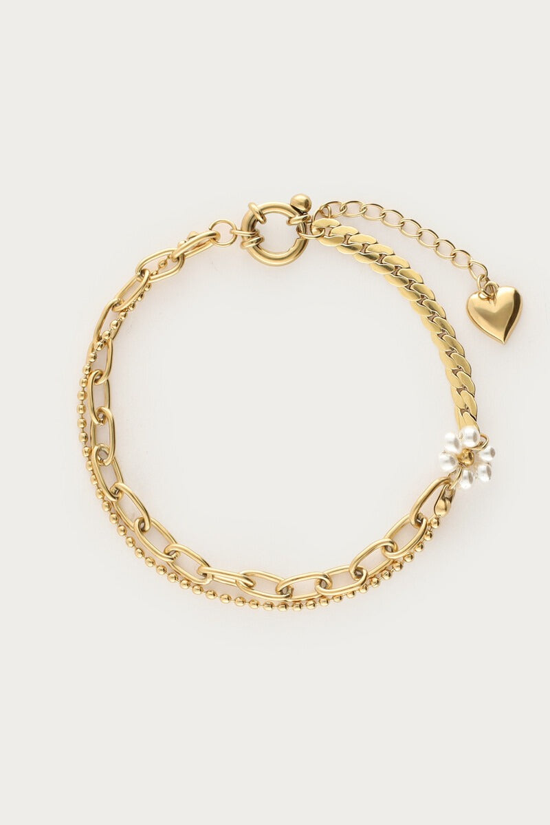 Dubbele armband met imitatieparel bloem - My Jewellery