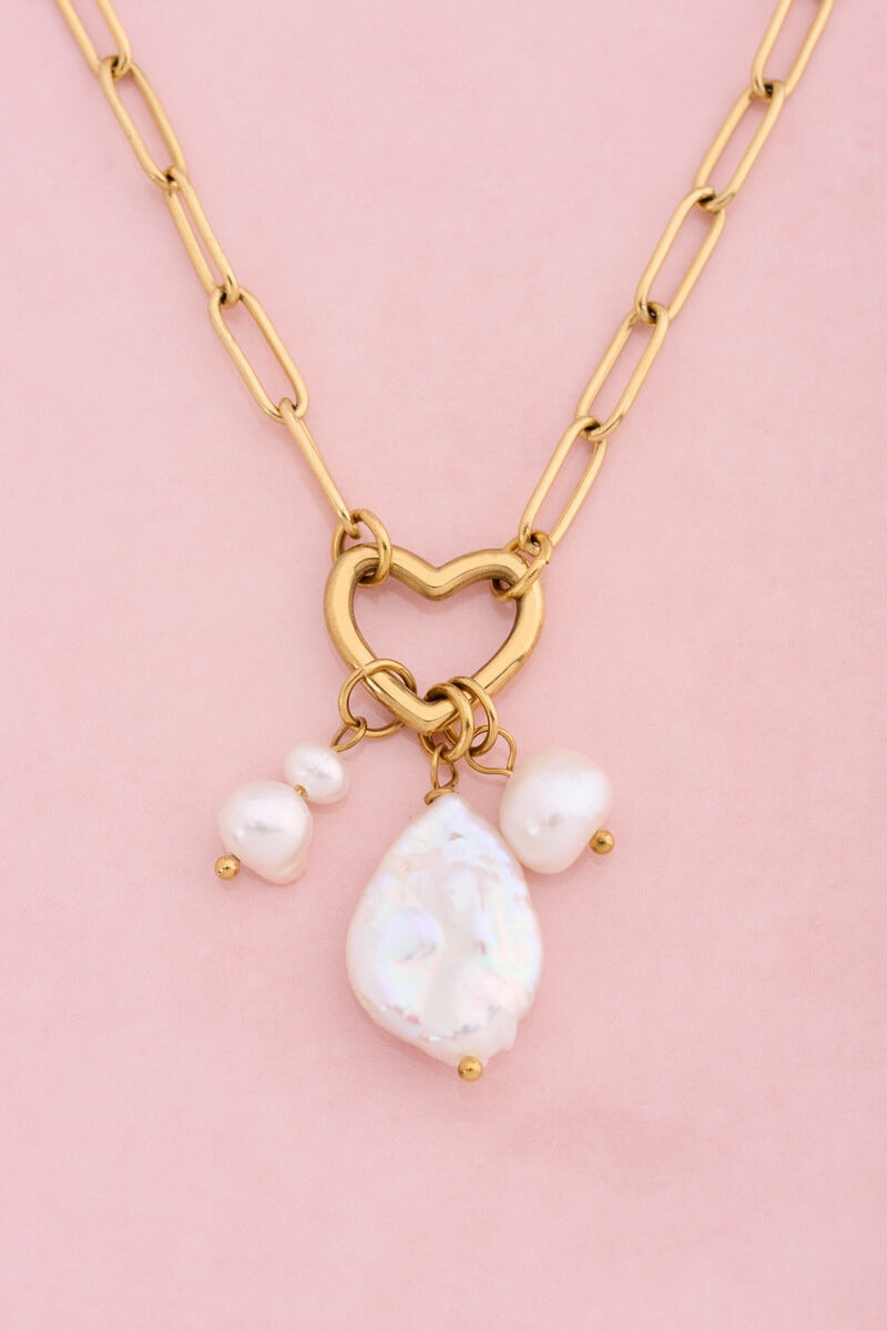 Schakelketting met hartje en natuurlijke parels - My Jewellery