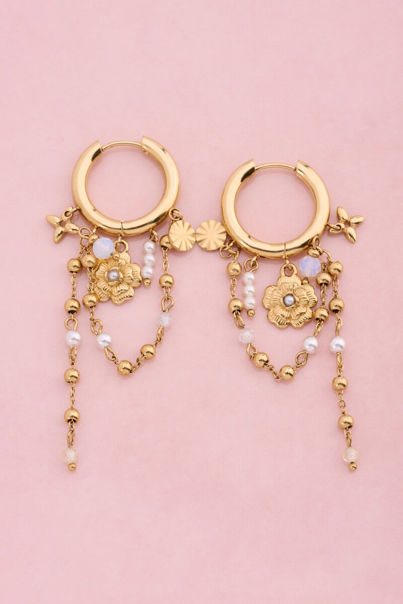 Oorringen met zoetwaterparels en bloemen - My Jewellery