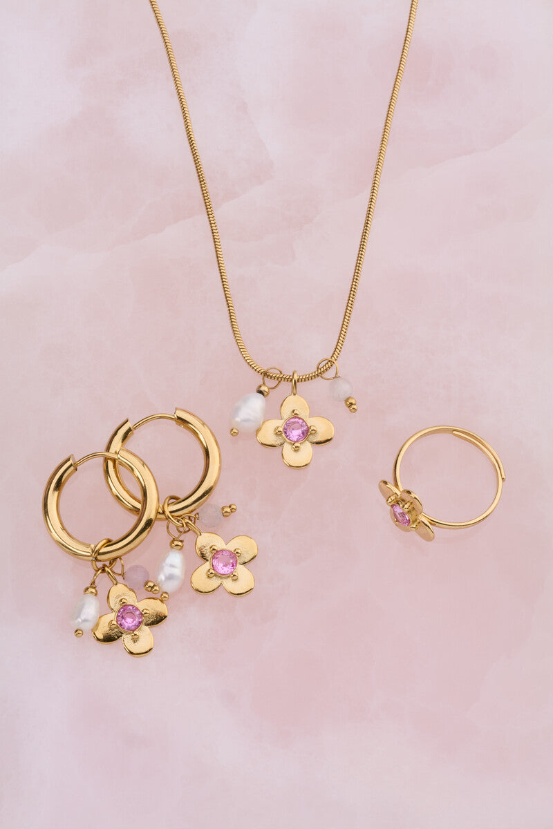 Armband met bloem en roze strass steen - My Jewellery