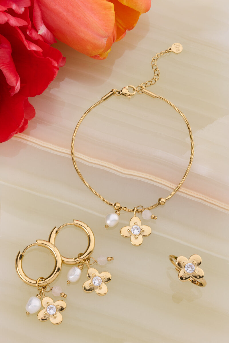 Oorringen met bloem en strass steen - My Jewellery