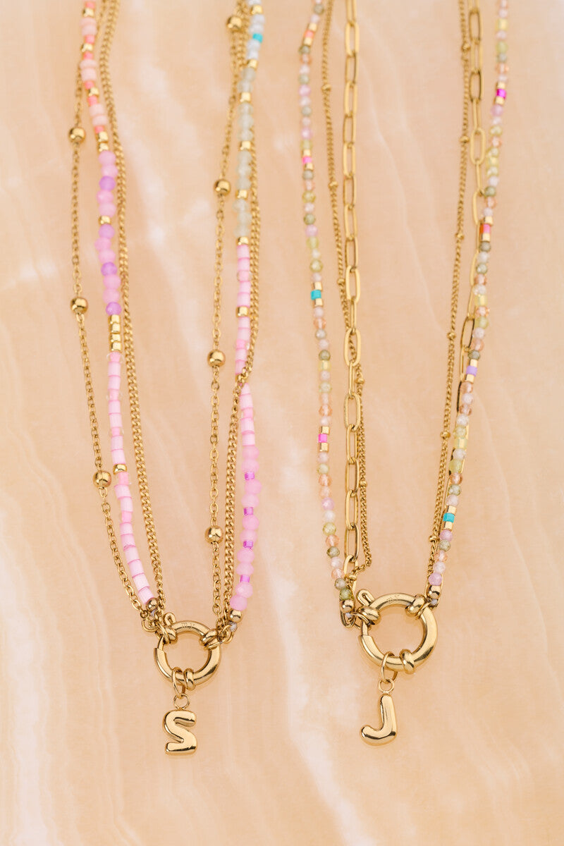 Driedubbele ketting met gekleurde kralen - My Jewellery