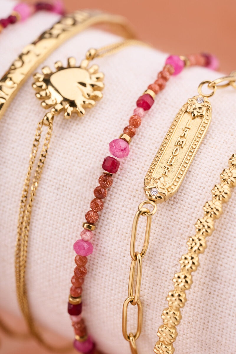 Fortune roze elastieken mini kralen armband - My Jewellery