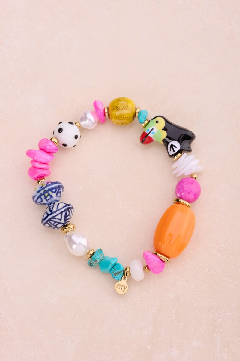 Tropical elastieken armband met toekan - My Jewellery