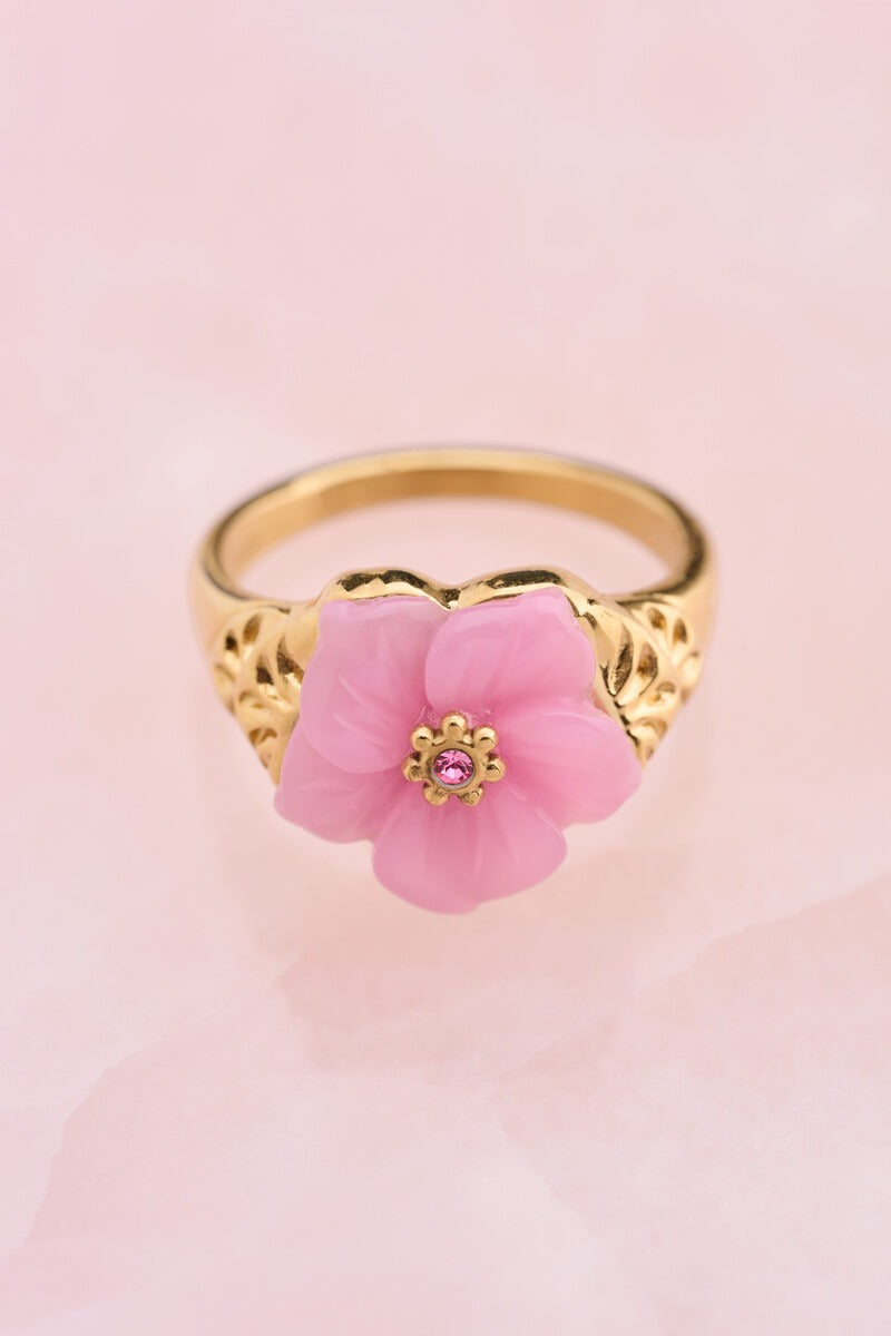 Ciao ring met roze resin bloem