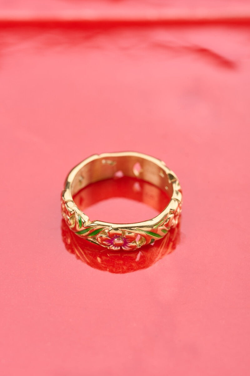 Ciao ring met handgeschilderde bloemen