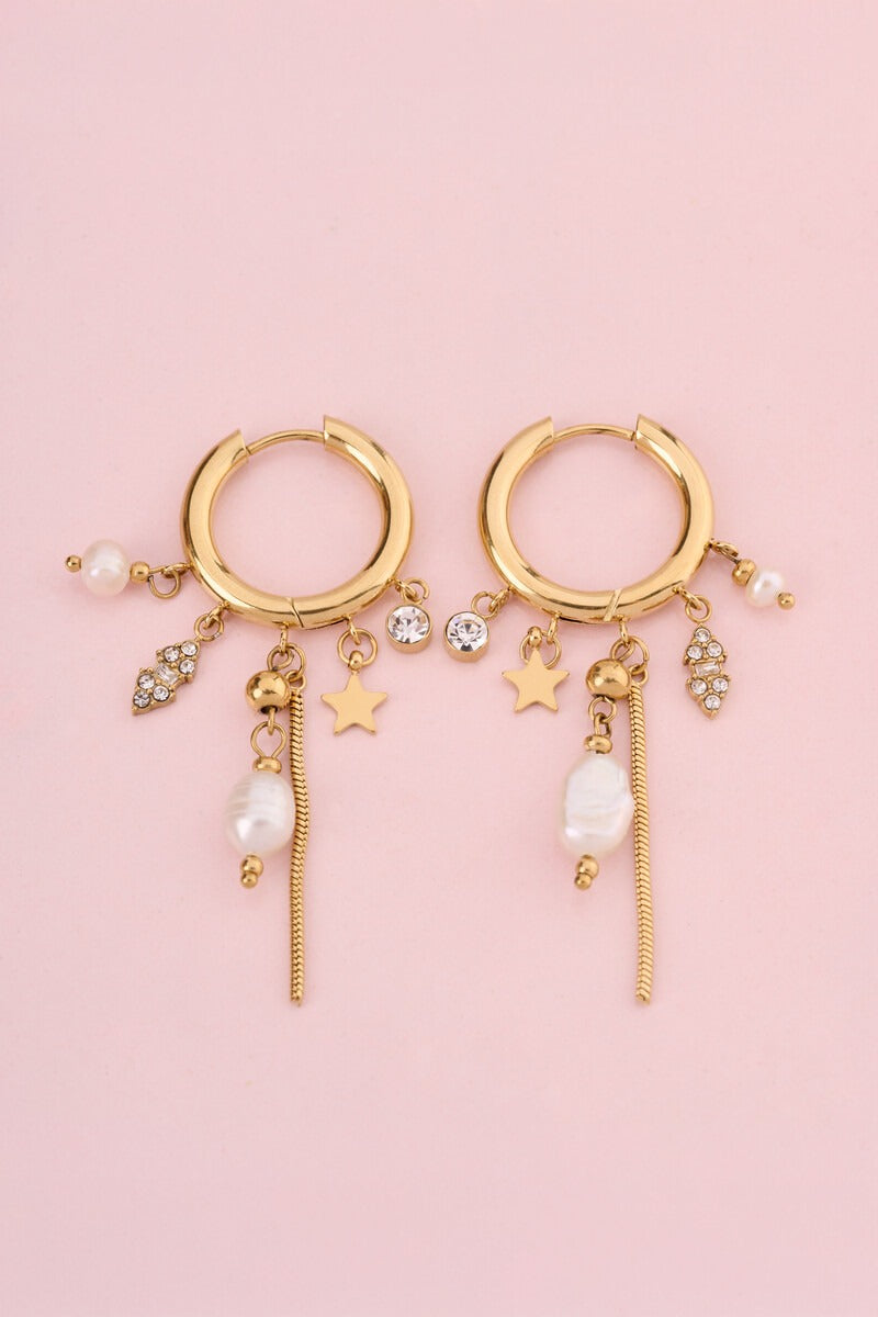 Magical oorringen met strass en hangende zoetwaterparels - My Jewellery