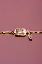 Vintage dubbele armband met licht roze strass steen - my jewerllery
